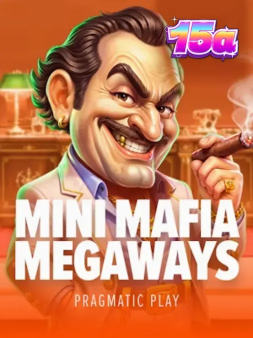Interface do slot Mini Mafia Megaways com elementos temáticos de máfia e grade Megaways.